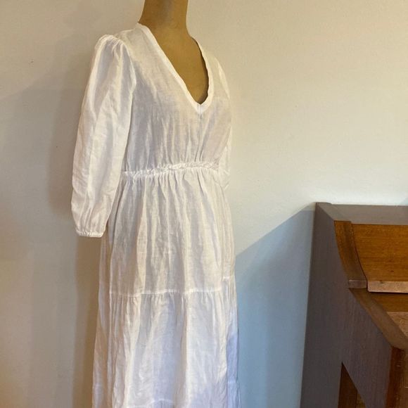 Trina Turk Dresses & Skirts - Trina Turk S Out of Office 3/4 length sleeve 100% white linen maxi dress v neck
